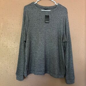 Torrid Hacci Rib Crew Neck Bungee Sweatshirt Charcoal Gray 1 1X 14-16 NEW